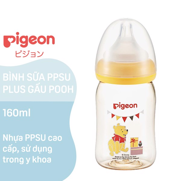Bình sữa Pigeon PPSU Plus Gấu Pooh 160ml cực kỳ an toàn cho trẻ sơ sinh